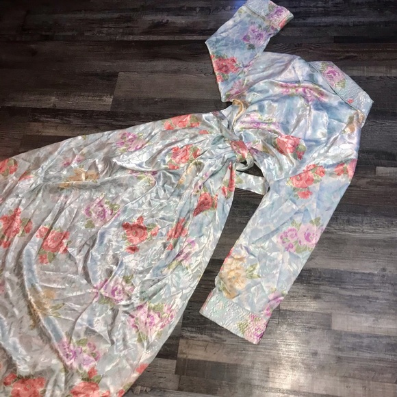 Vtg 80s Neiman Marcus Silk Fairycore/Cottagecore Coquette Lolita Floral Robe - Picture 6 of 14